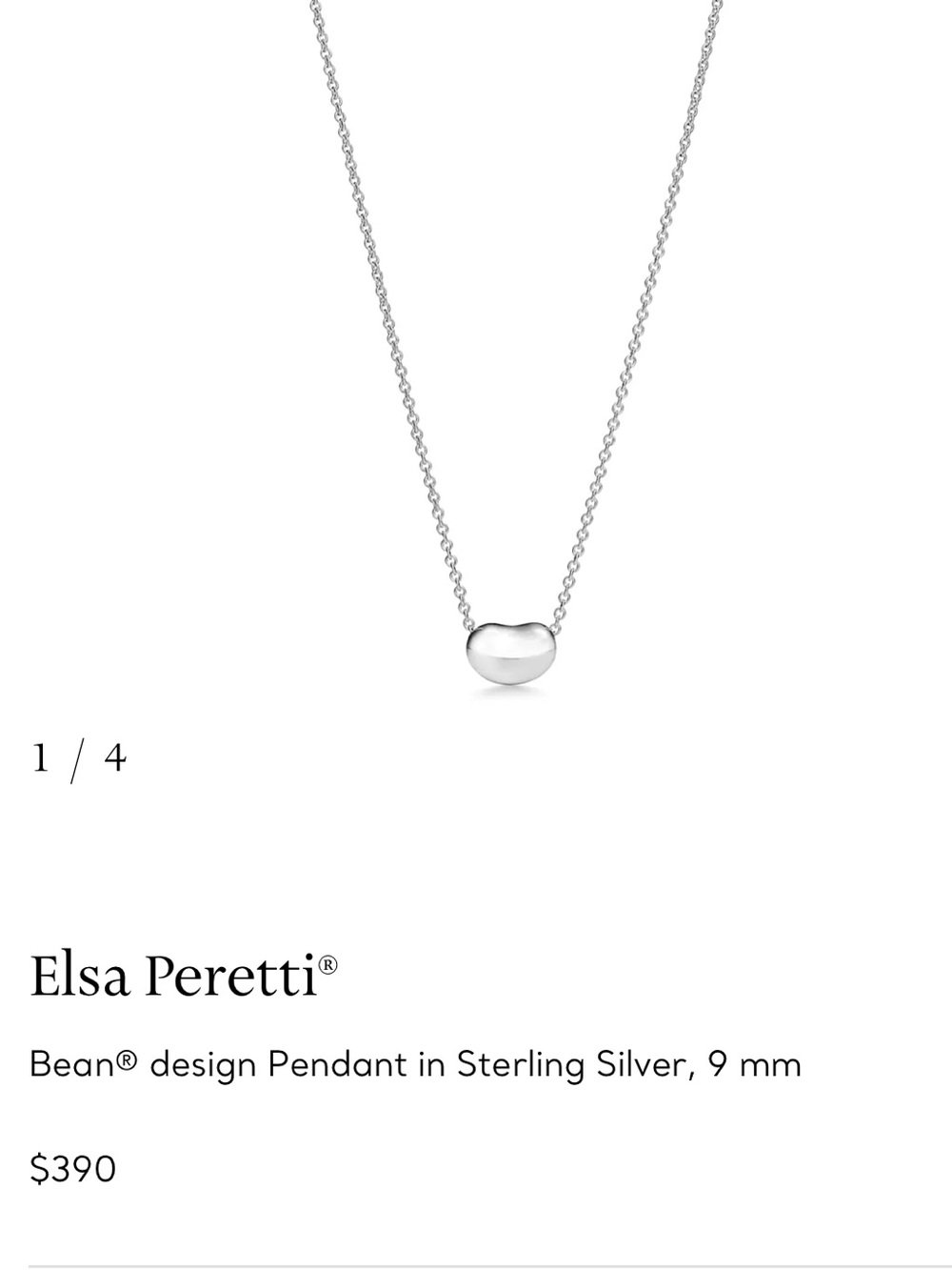 Tiffany & Co Elsa Peretti Bean Necklace Sterling Silver